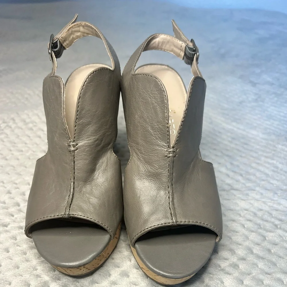Franco Sarto Womens Leather Upper Gallard Platform 11 Cork Style Wedge Size 5.5M